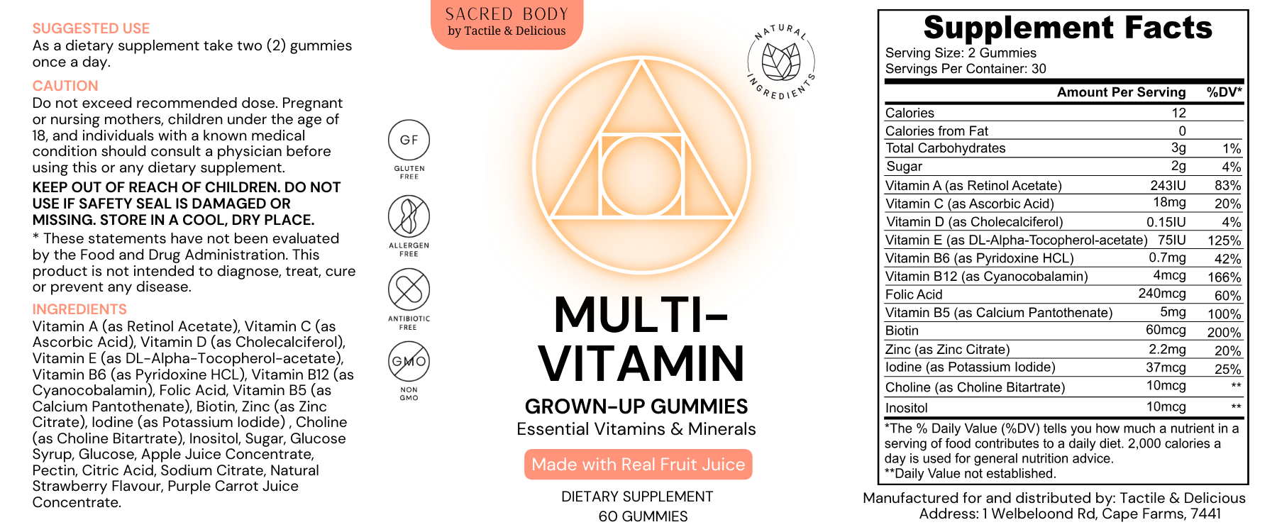 Sacred Body Multi Vit GrownUp Gummies